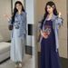 Autumn New Korean Style Printed Tank + Plaid Shirt Two-Piece Set Maternity Dress_ecoleips.com