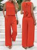 Women's Sleeveless Top And Wide-Leg Pants Set - Summer Linen Blend Comfort Outfit For Casual Wear_ecoleips.com