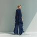 Women's Clothing Navy Blue Chiffon Top With Flared Sleeves Straight Leg Pants Set Ruffles_ecoleips.com