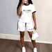 Women's Clothing Summer Casual Shirt And Shorts Set Letter Print Short-Sleeved Top With High Waist Shorts England Style Fashion Polyester_ecoleips.com