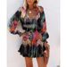 2025 Popular Item On : Spring/Summer Long-sleeve V-neck Fashion Printed Waist-cinching Dress For Women_ecoleips.com