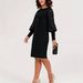 Elegant Long Sleeve Lace Trim Knit Dress For Women - Round Neck, A-Line, Office & Casual Wear (Black, Green, Navy, Wine Red)_ecoleips.com