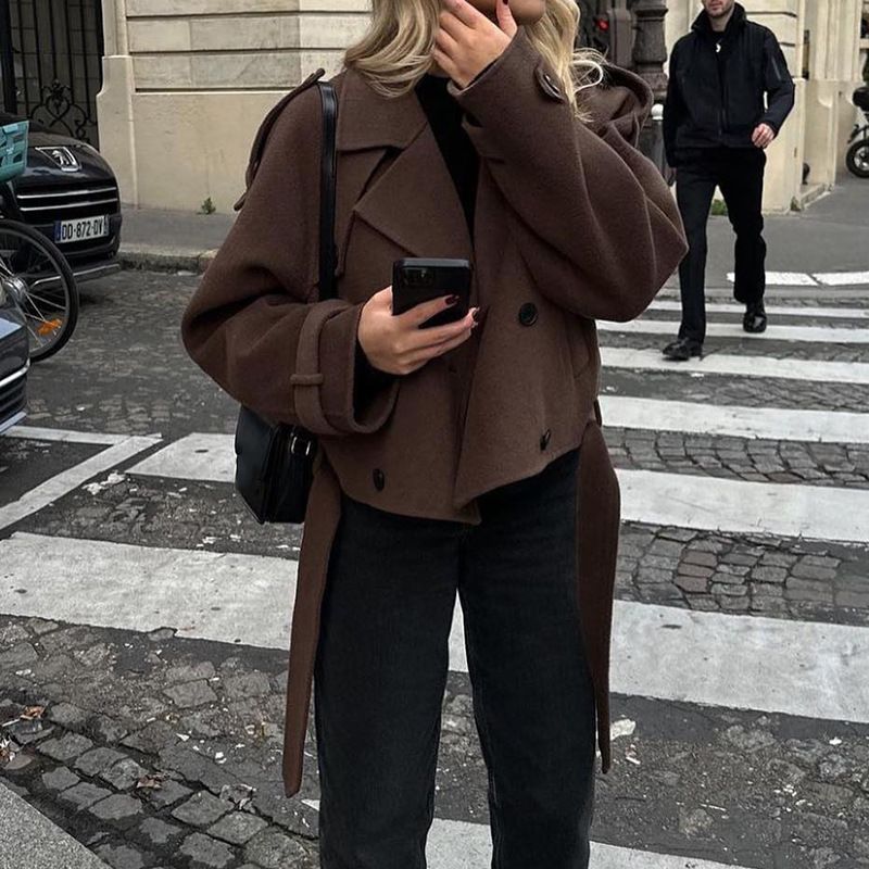 Autumn And Winter Women's Woolen Jacket Personalized Lace-up Long-sleeved Women's Coat Jacket_ecoleips.com