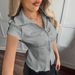 Y2K Aesthetic Button Front Short Sleeve Cardigan For Women, Vintage Cropped Shirt Jacket, Cute Casual Loungewear Top_ecoleips.com