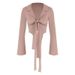 AC535 Unique, French-style, Sexy, Lace-up Long-sleeve Shirt Women, Designed For Spring. It Is A Slim-fit, Short-length_ecoleips.com