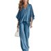 Women's Cotton Linen Long Sleeve Pleated Wide Leg Pants Suit Casual Autumn Outfit Set_ecoleips.com