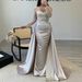 Elegant Satin Mermaid Evening Gown With Beaded Details - Rose Gold & Champagne For Prom, Gala, And Formal Events_ecoleips.com