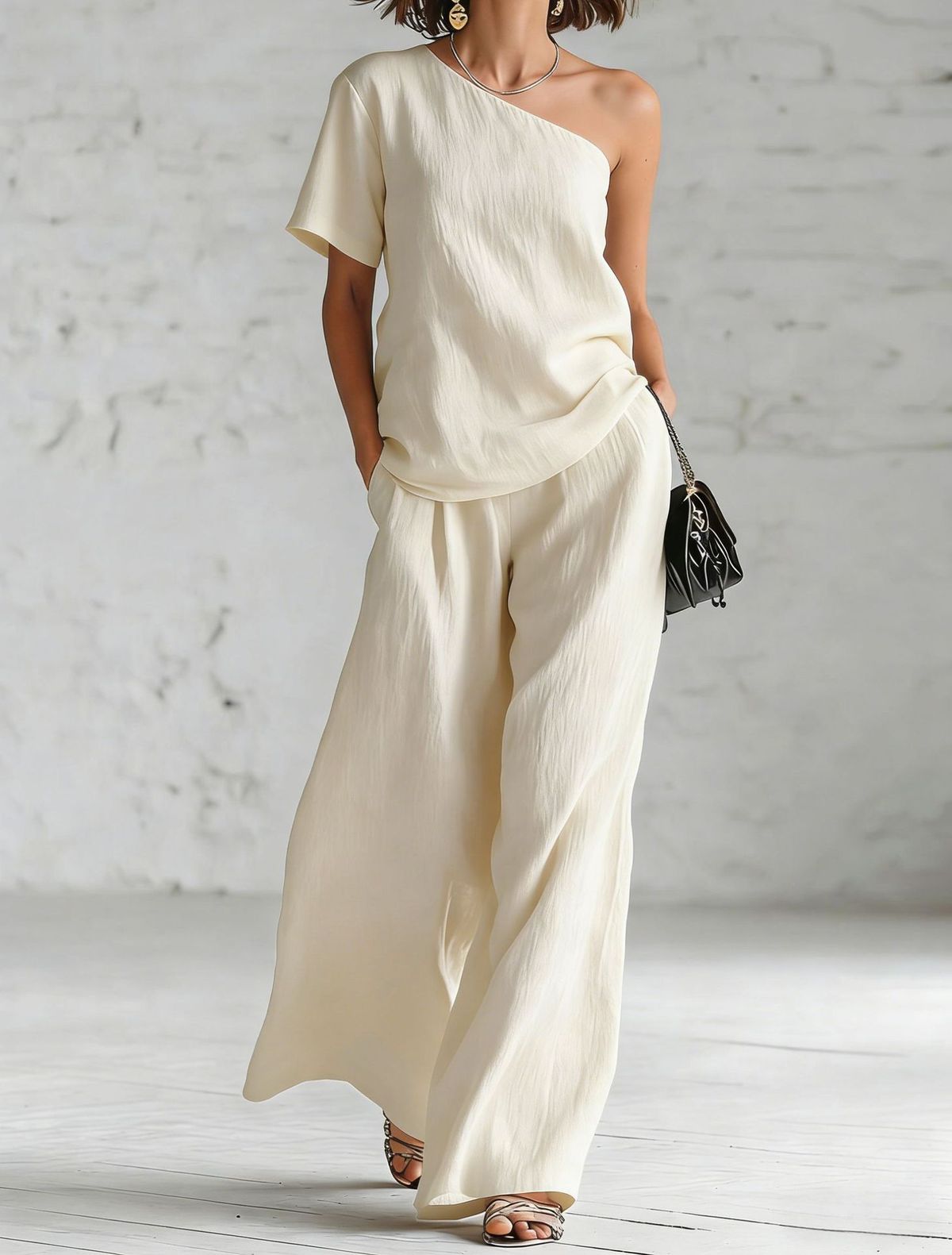2026 Spring/Summer Off-Shoulder Fashion Top And Wide Leg Pants Set for Women Casual Independent Websites European And American Style_ecoleips.com