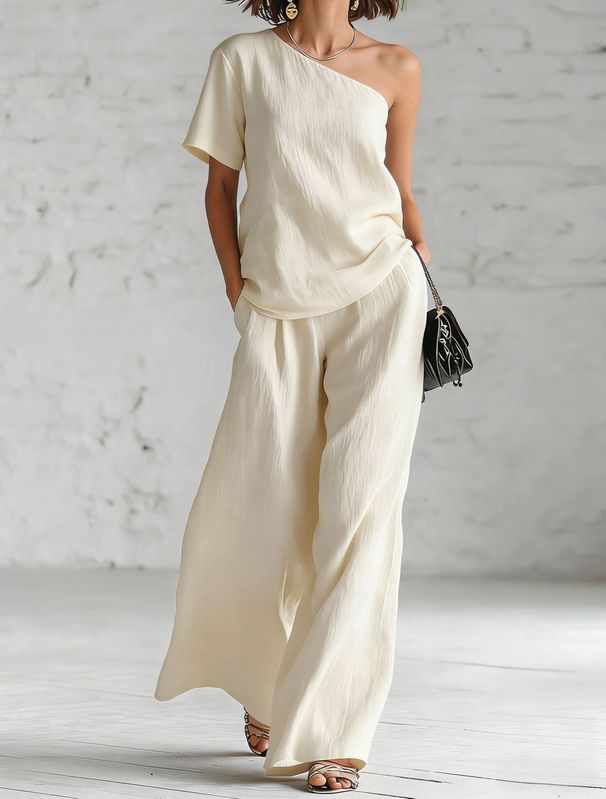 2026 Spring/Summer Off-Shoulder Fashion Top And Wide Leg Pants Set for Women Casual Independent Websites European And American Style_ecoleips.com