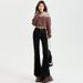 American Style Black Flared Jeans For Women, Fleece-Lined, Autumn And Winter New High-Waisted Slimming Button Pocket_ecoleips.com