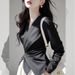 Elegant V-Neck Work Blouse – Black Tailored Shirt (Polyester, S-XXXL, Office Chic, Spring Collection)_ecoleips.com