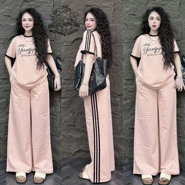Women's Clothing American Retro Fashion Women's Two Piece Set Printed Short Sleeve Top With Wide Leg Pants Loose Fit Summer Outfit_ecoleips.com