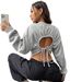 Voya Women's High Waisted, Leaky Belly Button, Drawstring Waist Sweatshirt For Outerwear, Short Style, Large Loose Fit, Long Sleeved T-shirt_ecoleips.com
