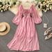Women's Clothing Chic Gentle Style Square Neck Puff Sleeve Dress French Retro Chiffon Skirt Autumn_ecoleips.com