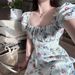 AD451 's New Seaside Vacation Bubble Sleeve Long Dress, High-end Floral Print Dress_ecoleips.com