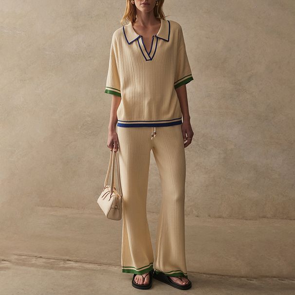 Women's Clothing New Spring And Summer V Neck Shirt Casual Trousers Contrast Color Design Fashion Suit_ecoleips.com