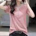 2025 New Loose Size V-neck Instagram Top Short Sleeved T-shirt Women's Blended Cotton_ecoleips.com