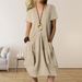 Women's Casual Solid Long Dress Loose‑Fitting Round Neck Design With Practical Side Pockets_ecoleips.com