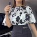 Women's Clothing Retro Black Satin Full Body Floral Trumpet Sleeve Top Suit High Waist Casual Commuter Trousers_ecoleips.com