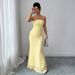 Elegant Strapless Bodycon Maxi Dress | Lace-Trimmed Formal Gown | Polyester Stretch Fit For Evening & Wedding Guest_ecoleips.com