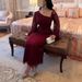 "Elegant Lace & Rhinestone Evening Dress – High Slit & Hip Accent For Gala & Prom (Burgundy, S-XXL)"_ecoleips.com