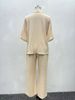 Women's Clothing Solid Color Cotton And Linen Mid Sleeve Shirt Straight Trousers_ecoleips.com