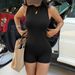 Y2k Yoga Bodysuit – High-Stretch Polyester Shorts Jumpsuit For Women (Black) S/M/L/Xl Versatile Styling_ecoleips.com