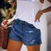Women's Clothing Women's Elastic Mid Waist Denim Shorts With Holes_ecoleips.com