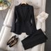 Women's Professional Tailored Blazer And Trouser Set for Office Deep Grey Black Navy Blue S-4XL_ecoleips.com