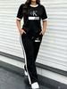 Women's Summer Sports Casual Pants Set GK Letter Print Short Sleeve T-Shirt And Pants Outfit_ecoleips.com