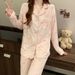 Pink Bow Dtie Design Pajamas For Women Long Sleeve Top & Elastic Waist Pants Pajamas Set Harajuku Style Casual New Home Wear_ecoleips.com