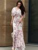 European American Cross-Border 2025 Spring New Sweet And Sexy Elegant Short-Sleeve Long Floral Dress For Women_ecoleips.com