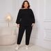 "Plus Size Off Shoulder Loose Pants Suit For Women - Casual Long Sleeve Two-Piece Set In Black, Greyish, Violet (XL-4XL)"_ecoleips.com
