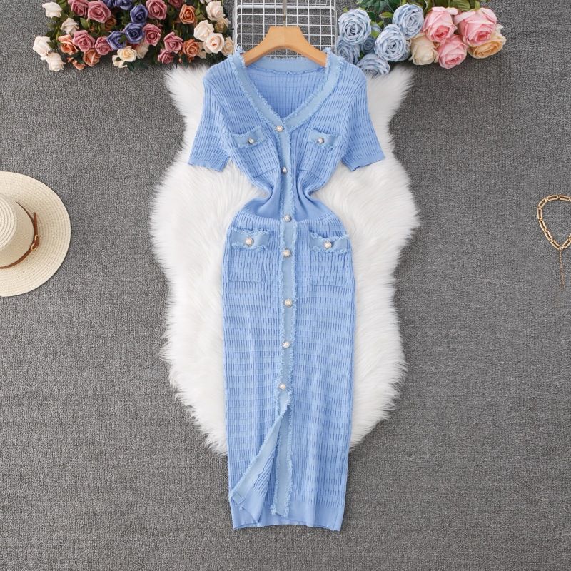 Women's Clothing Dress Women Summer Fashion Tassel Edge Slim Temperament Split Knitted Skirt Women's Clothing_ecoleips.com