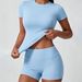 Women's Yoga Suit Set European American Style Spring Summer Short Sleeve Tight Pants High End Sports Fitness Outfit_ecoleips.com