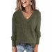 Aria Basics Aria Basics European And American Cross-Border Hot-Selling Women's Long-Sleeve V-Neck Ribbed Brushed Knit Top T-Shirt_ecoleips.com