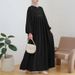 Women's Clothing Muslim Women's New Solid Color Robe Loose Dress Fashion Casual Lantern Sleeve Long Skirt_ecoleips.com