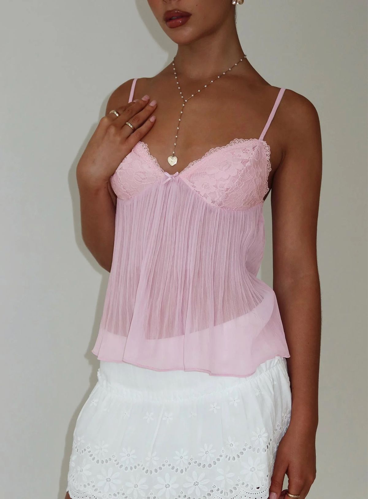 Y2K Lace Bow Cami Top For Women - Sweet & Sexy Summer Sleeveless Blouse In Chiffon, S/M/L"_ecoleips.com