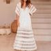 European And American Women's Clothing Spring And Summer New Fashion Solid Color Lace Dress Temperament Elegant Dress Party Long Skirt_ecoleips.com