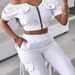 Women's Solid Color Off-Shoulder Raglan Top with Patch Pocket And Casual Jogger Pants Set Short-Sleeved Cross-Body Clothing_ecoleips.com
