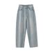 American Washed Blue Curved Knife Jeans For Women In Spring Summer 2025, New Loose Slimming Wide Leg With A Hanging_ecoleips.com