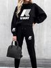 Women's Printed Two Piece Tracksuit, Long Sleeve Pullover Top And Drawstring Waist Pants, Casual Sportswear For Spring And Fall_ecoleips.com