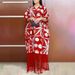 Women's Clothing Plus Size V Neck Tassel Printed Dress Loose Fitting Casual Maxi Evening Gown_ecoleips.com