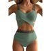 Sexy Crisscross Back Bikini Set – Solid Color High-Cut Swimwear (Trendy & Flattering For Beach & Pool)_ecoleips.com