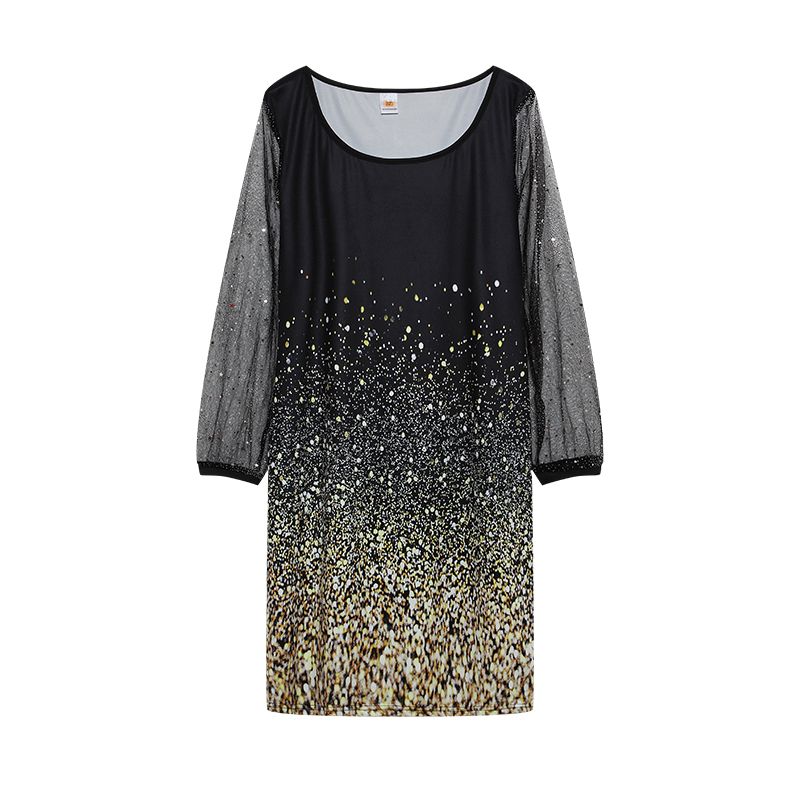 2026 New Spring-style Round Neck Sequins Perspective Gauze Lady Dress_ecoleips.com
