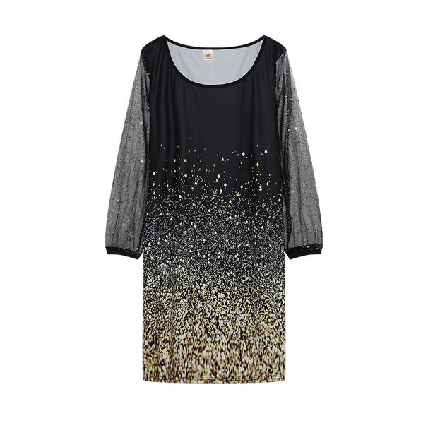 2026 New Spring-style Round Neck Sequins Perspective Gauze Lady Dress_ecoleips.com