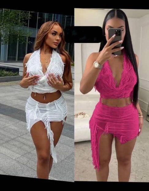Women's Solid Color Halter Neck Vest And Irregular Short Skirt Set Sexy New Hot Girl Clothing_ecoleips.com