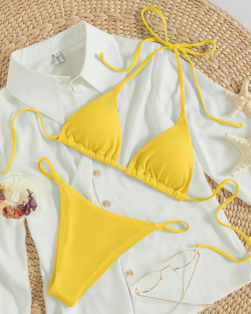 Halter Bikini Set - Adjustable Tie Sexy Two-Piece Swimsuit For Women Multi-Colored Beachwear_ecoleips.com