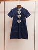 SP Home Women's Denim Dress - Short Sleeve Round Neck With Bow & Pocket, Spring Summer Casual Dress_ecoleips.com