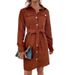 Women's Lapel Corduroy Belt Dress Spring And Autumn Fashion Women's Top Wholesale_ecoleips.com